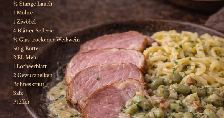 Judd mat Gaardebounen (Geräucherter Schweinenacken mit Saubohnen)