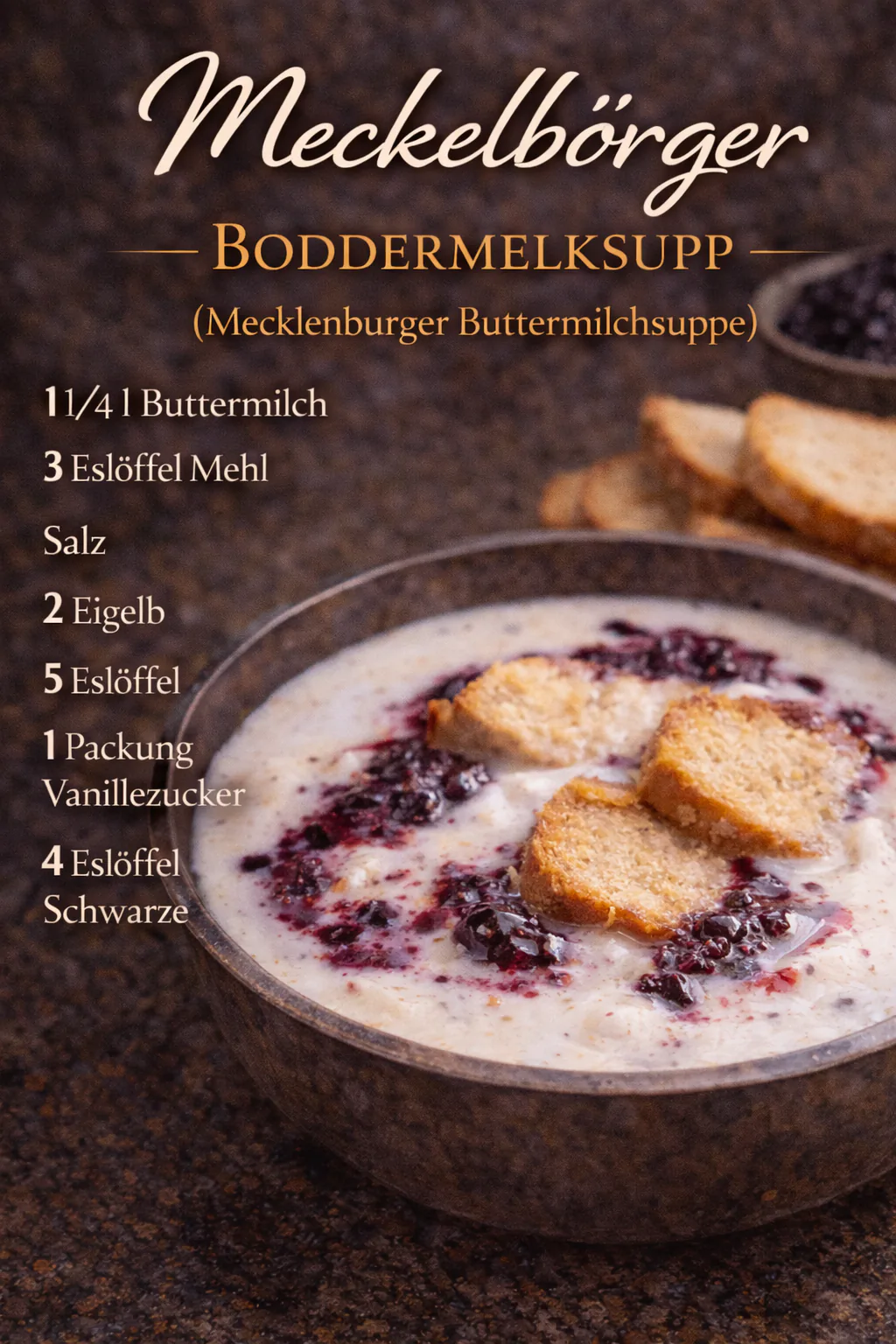 Meckelbörger Boddermelksupp (Mecklenburger Buttermilchsuppe)
