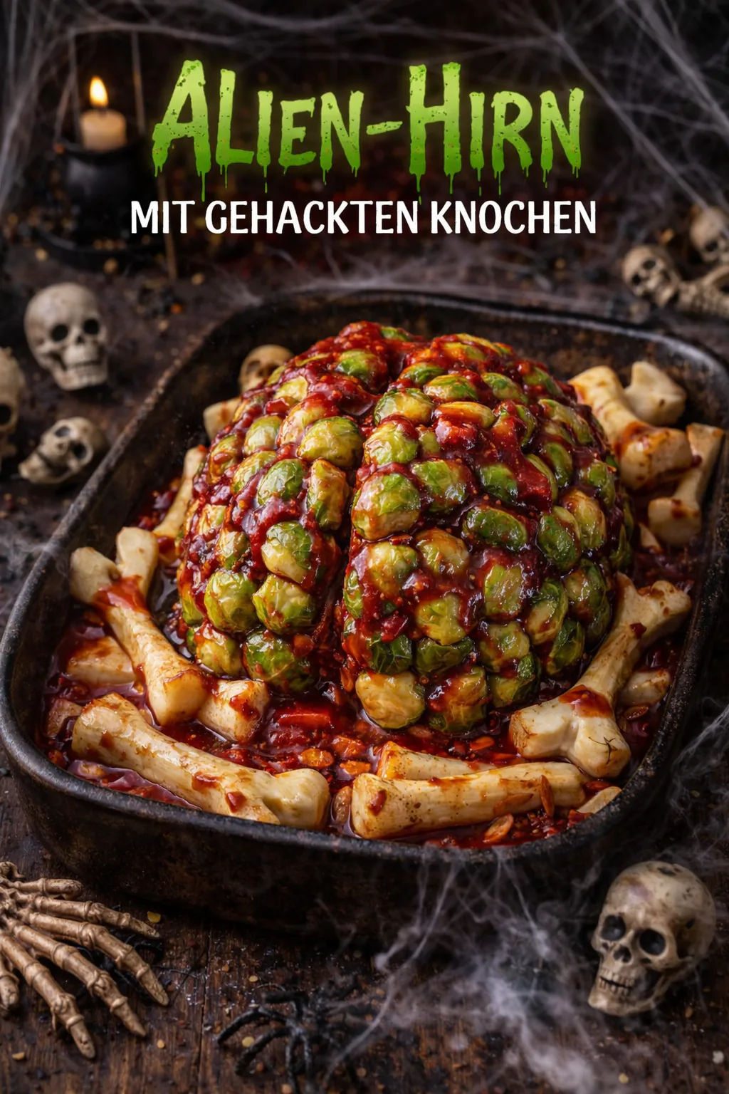 Alien-Hirn mit gehackten Knochen