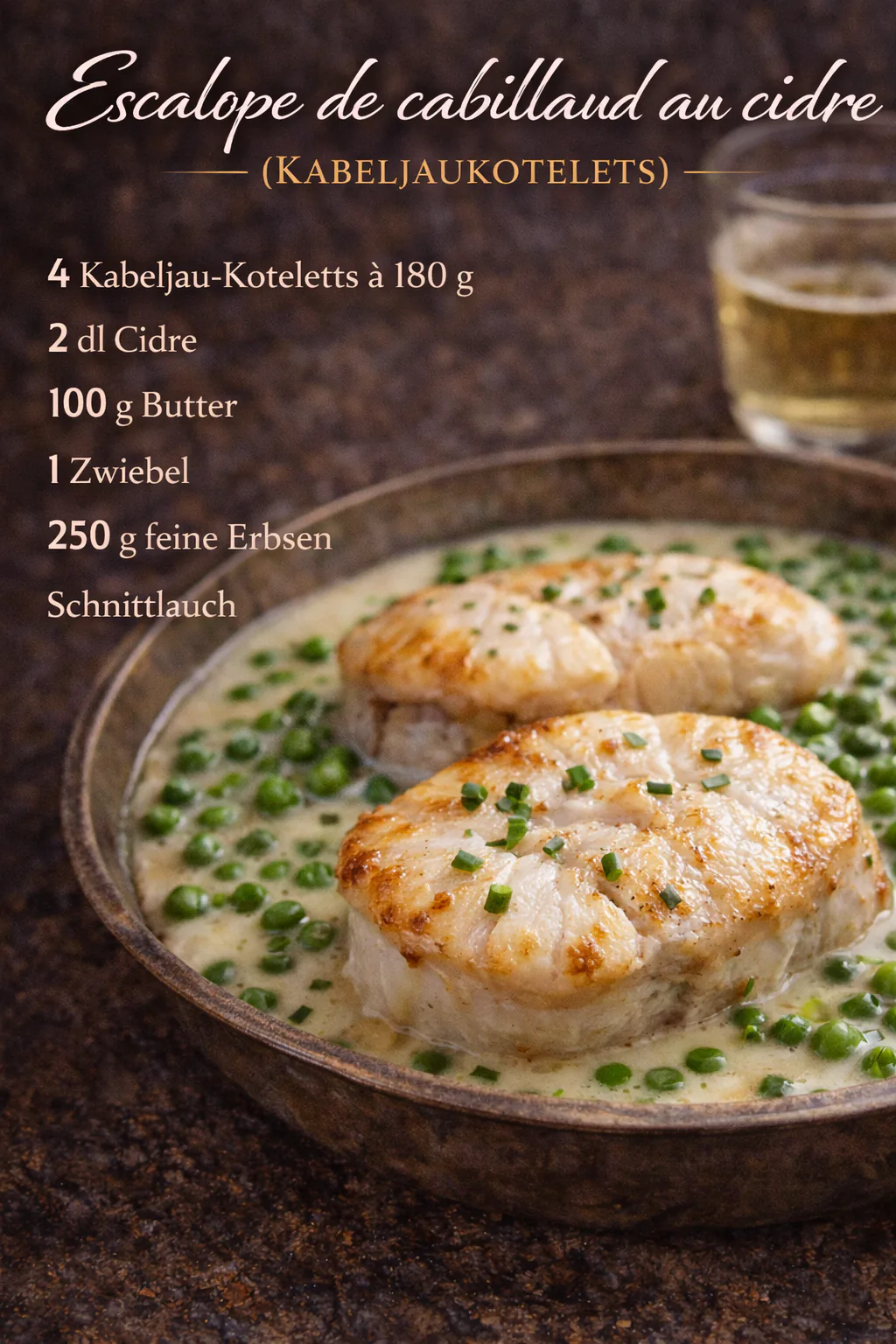 Escalope de cabillaud au cidre (Kabeljaukottelets)