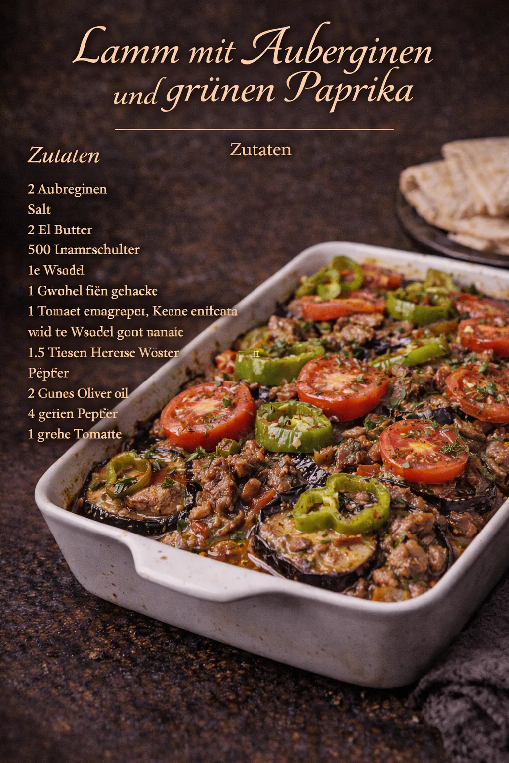 Lamm mit Auberginen und grünen Paprika