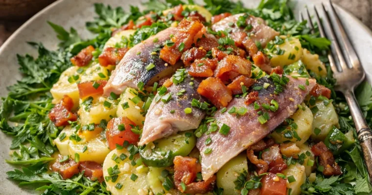 Matjessalat mit Kartoffeln und Speck