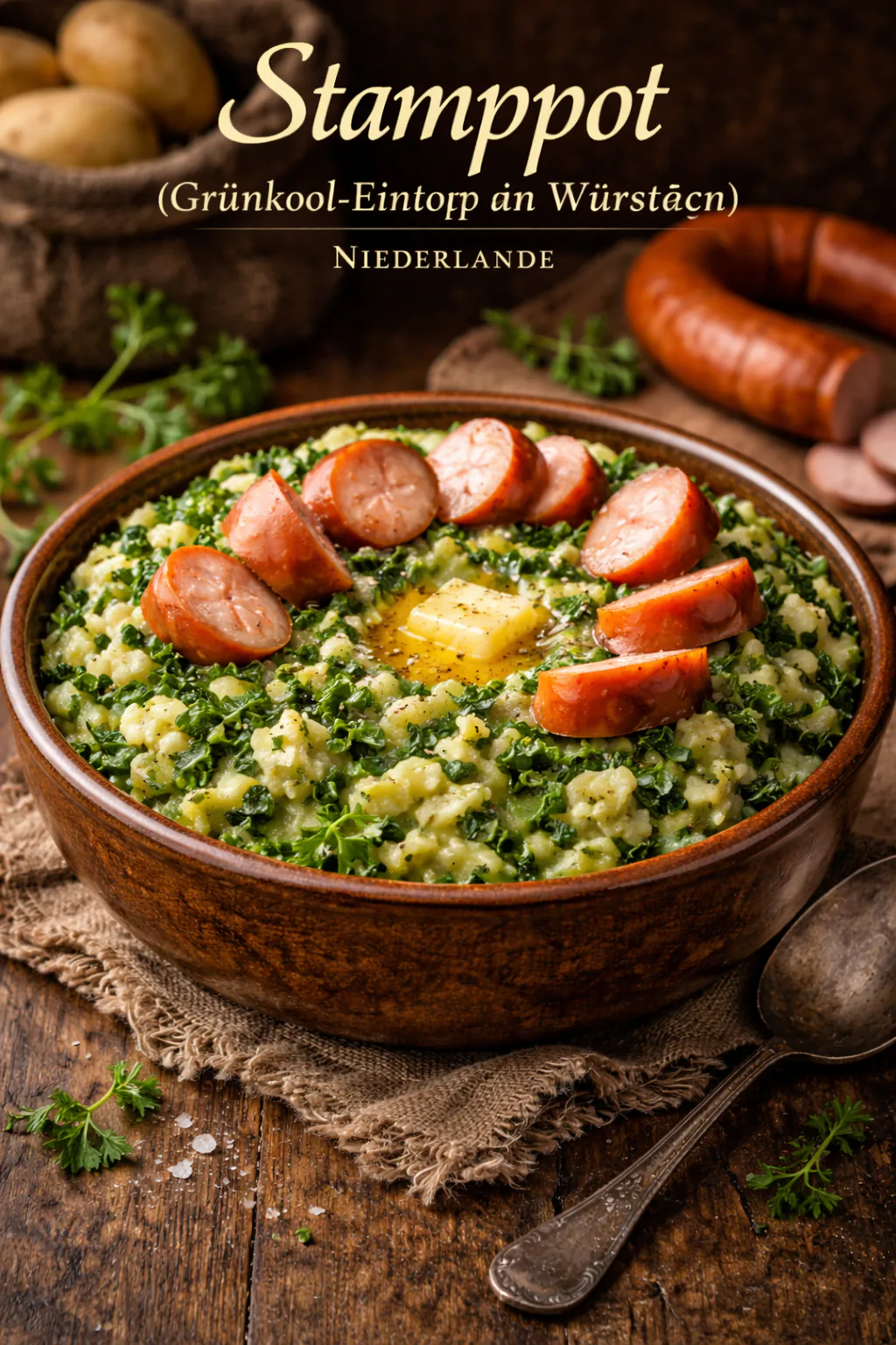 Stamppot (Grünkohl-Eintopf mit Würstchen)