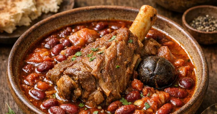 Abgushte Lubia Ghermez (Lammfleischeintopf mit roten Bohnen)