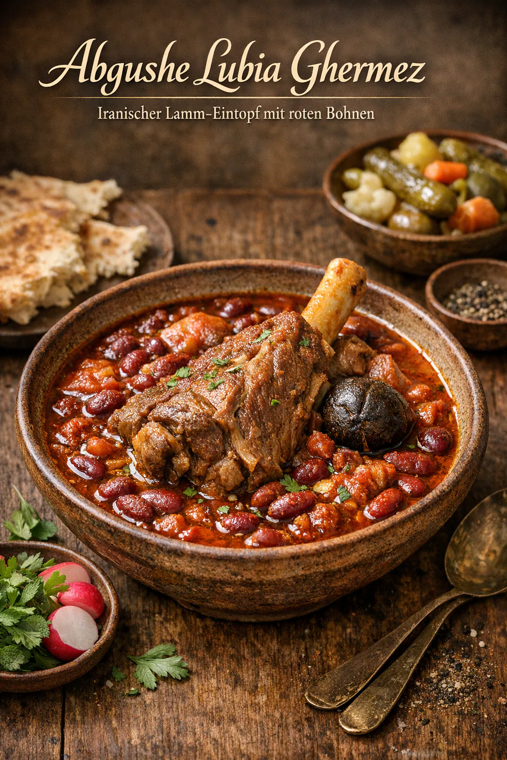 Abgushte Lubia Ghermez (Lammfleischeintopf mit roten Bohnen)