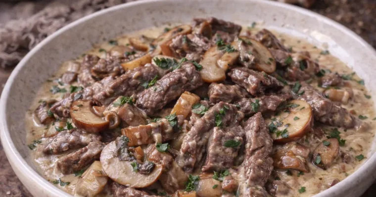 Befstroganow s gribami (Boeuf Stroganoff mit Steinpilzen)