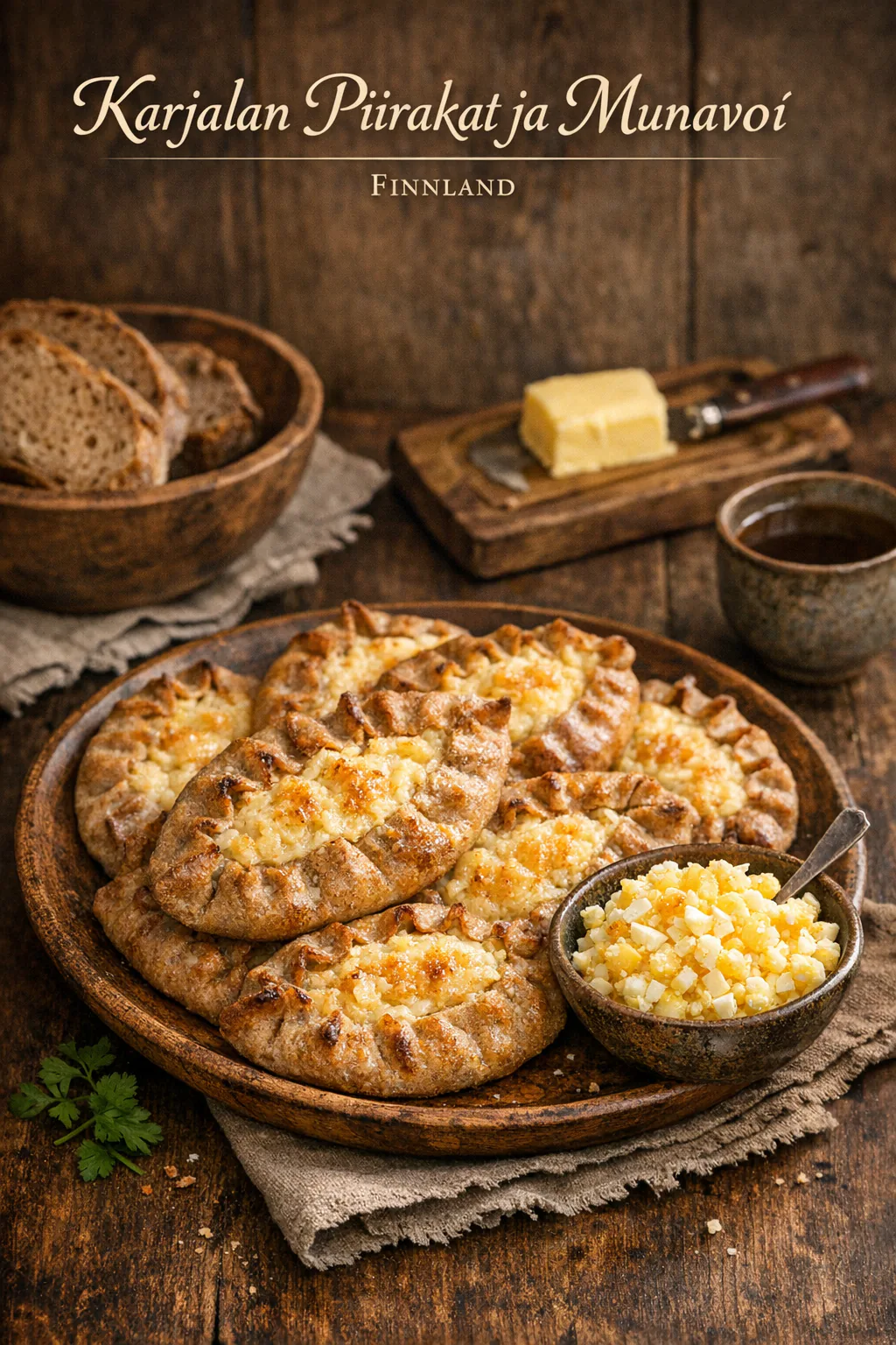 Karjalan piirakat ja munavoi (Karelische Piroggen mit Eibutter)