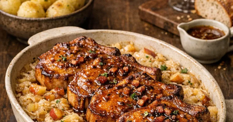 Kasselerkotelett auf Apfel-Honig-Sauerkraut