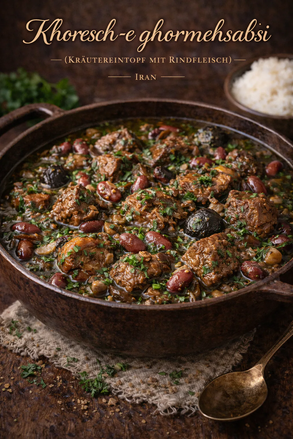 Khoresch-e ghormehsabsi (Kräutereintopf mit Rindfleisch)