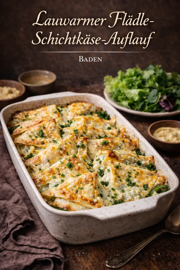 Lauwarmer Flaedle Schichtkaese Auflauf