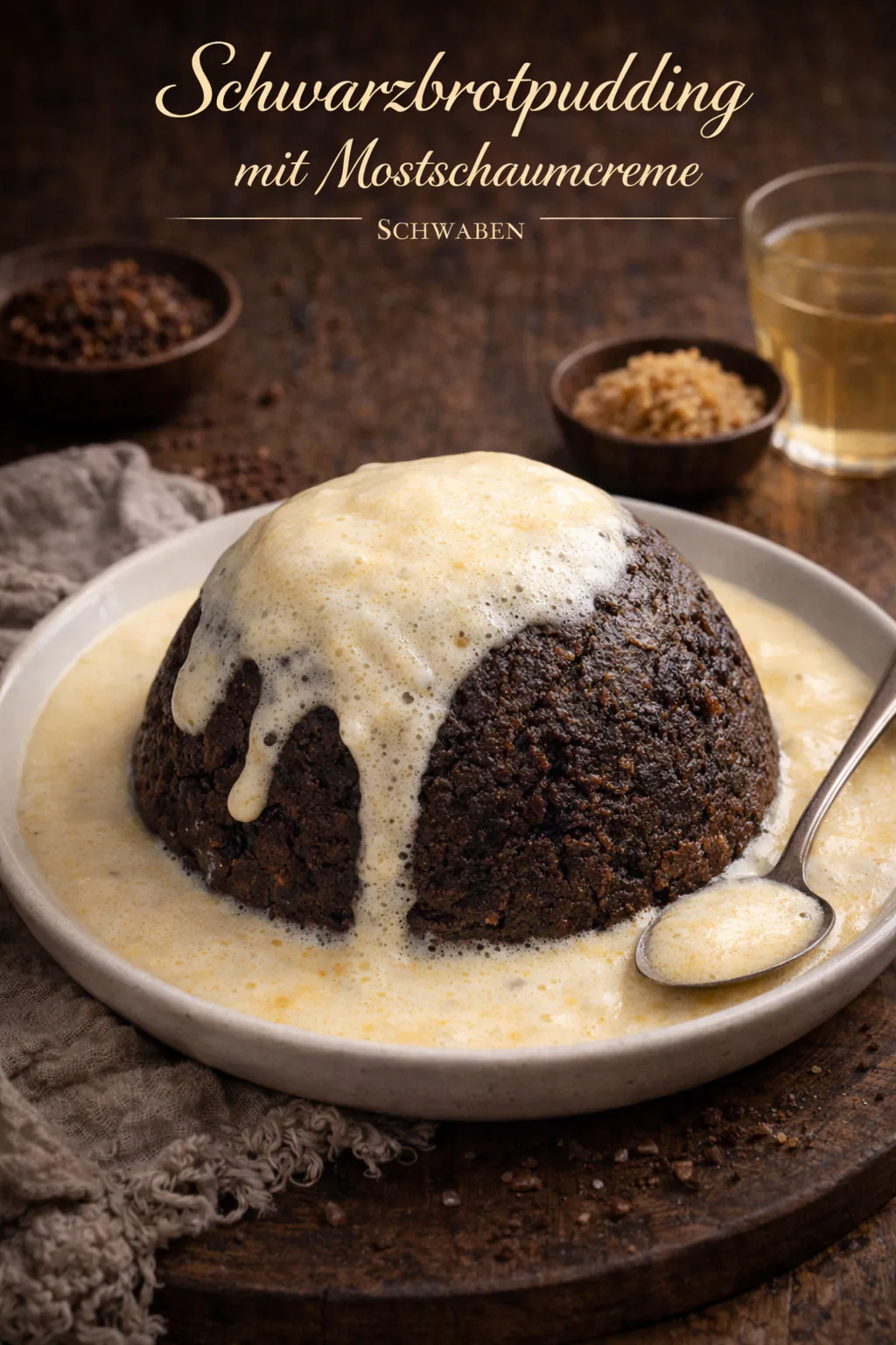 Schwarzbrotpudding mit Mostschaumcreme