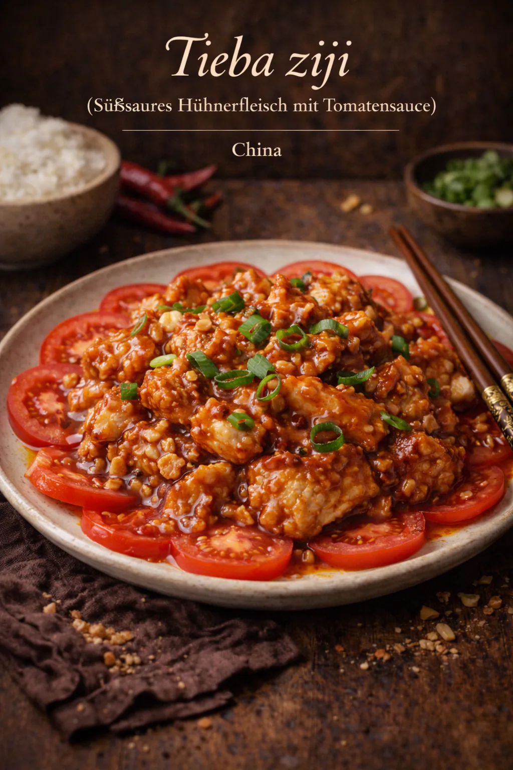 Tieba ziji (Süßsaures Hühnerfleisch mit Tomatensauce)