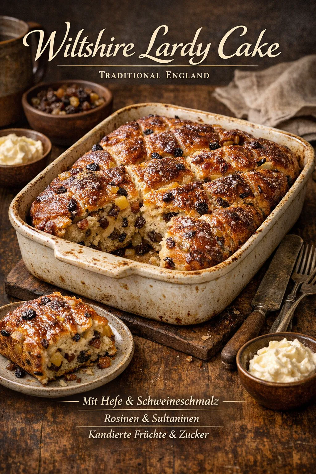 Wiltshire Lardy Cake (Fruchtkuchen mit Schweinespeck)