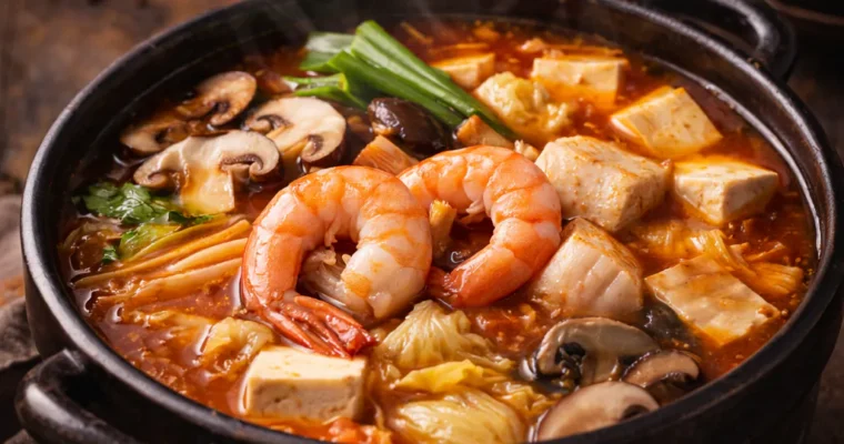Würzige Garnelen-Fischsuppe