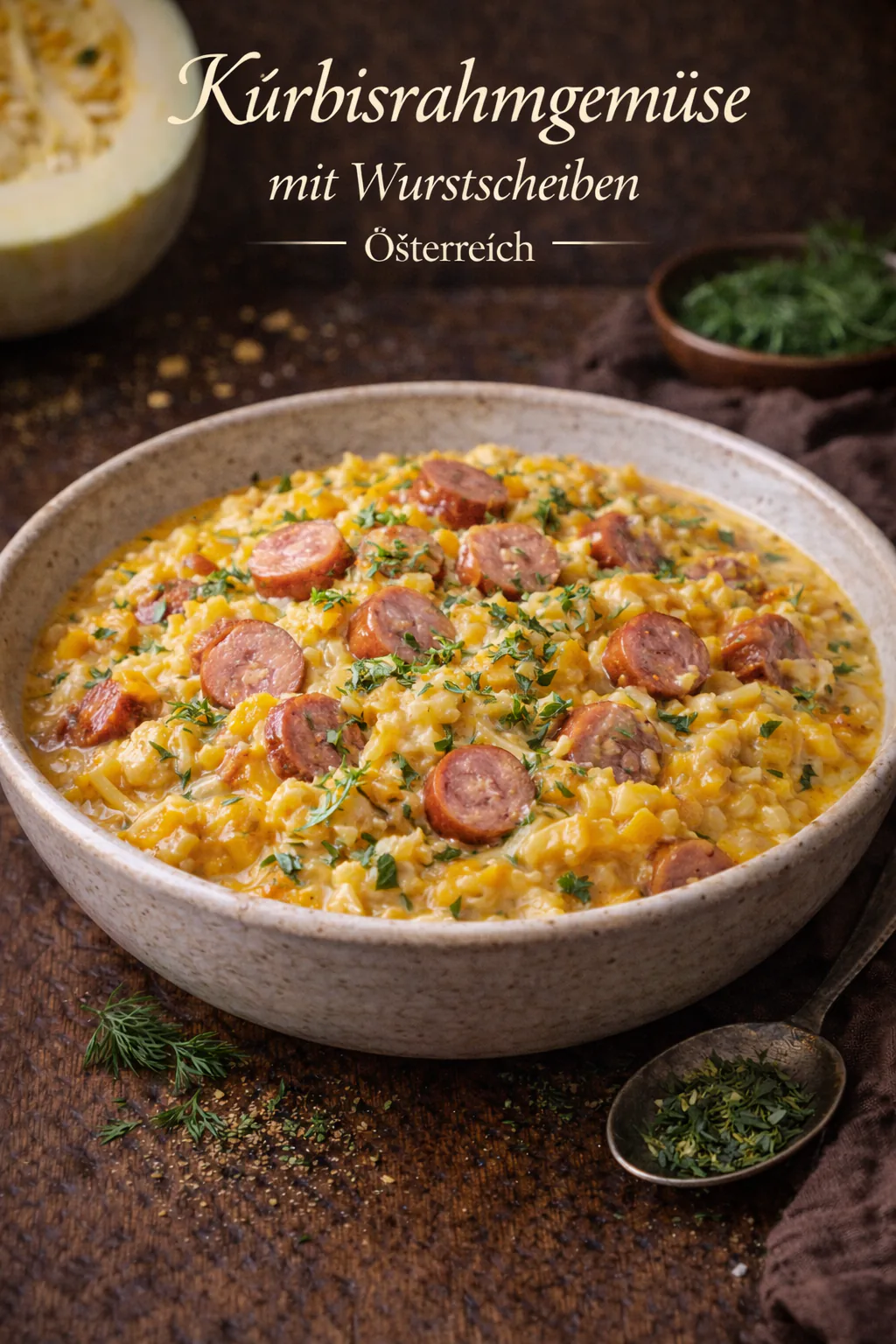 Kürbisrahmgemüse mit Wurstscheiben