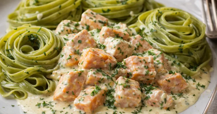 Nudelnester mit Lachs