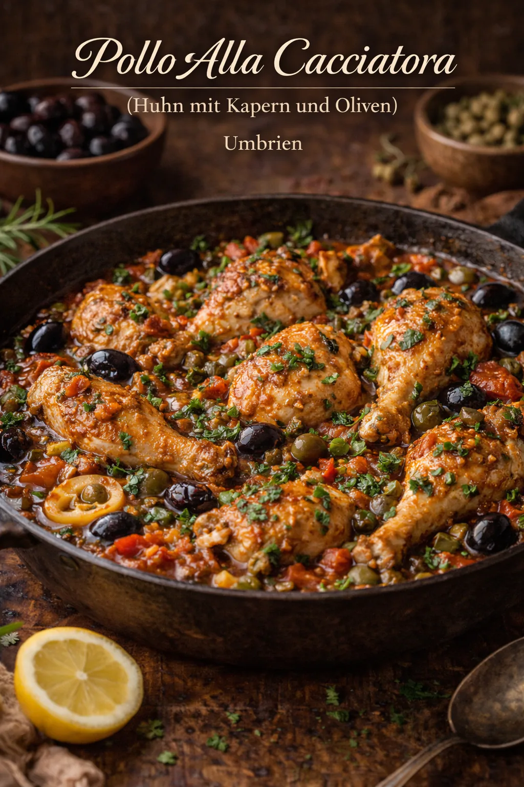 Pollo Alla Cacciatora (Huhn mit Kapern und Oliven)