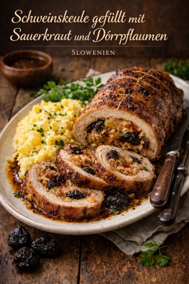 Schweinskeule Gefuellt Mit Sauerkraut Und Doerrpflaumen