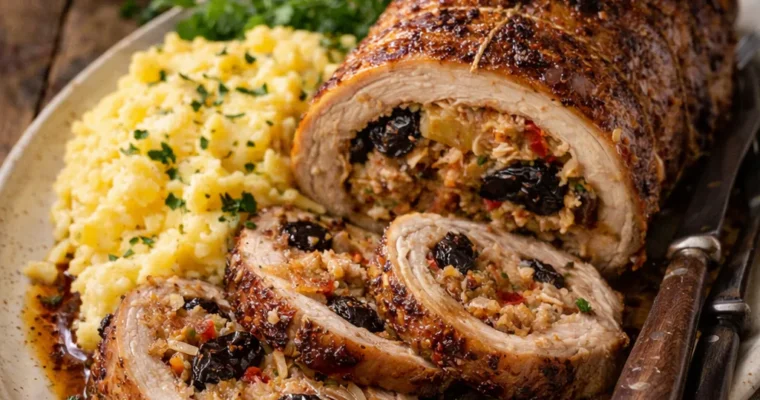 Schweinskeule gef&uuml;llt mit Sauerkraut und D&ouml;rrpflaumen