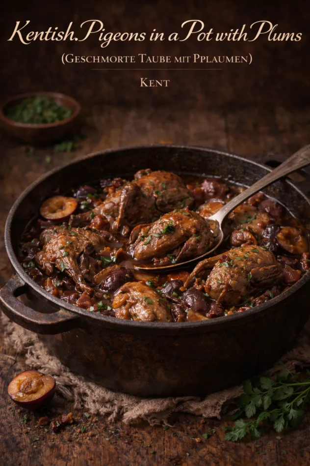 Kentish Pigeons In A Pot With Plums Geschmorte Taube Mit Pflaumen