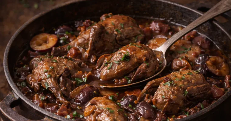 Kentish Pigeons in a Pot with Plums (Geschmorte Taube mit Pflaumen)