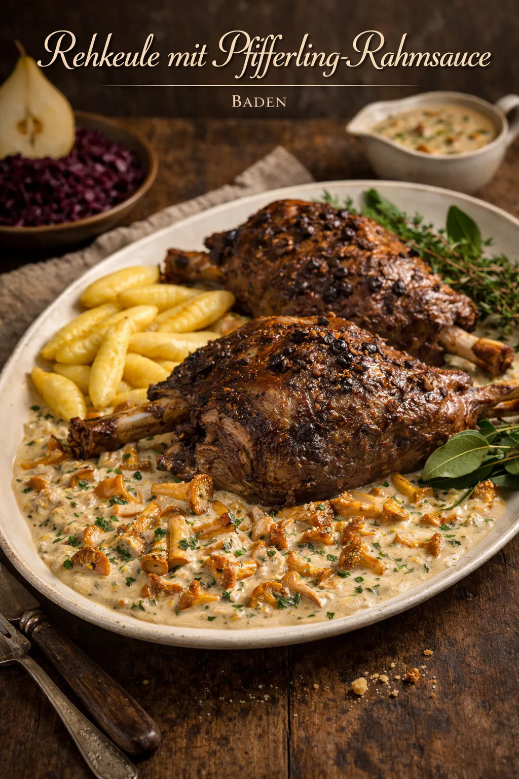 Rehkeule mit Pfifferling-Rahmsauce