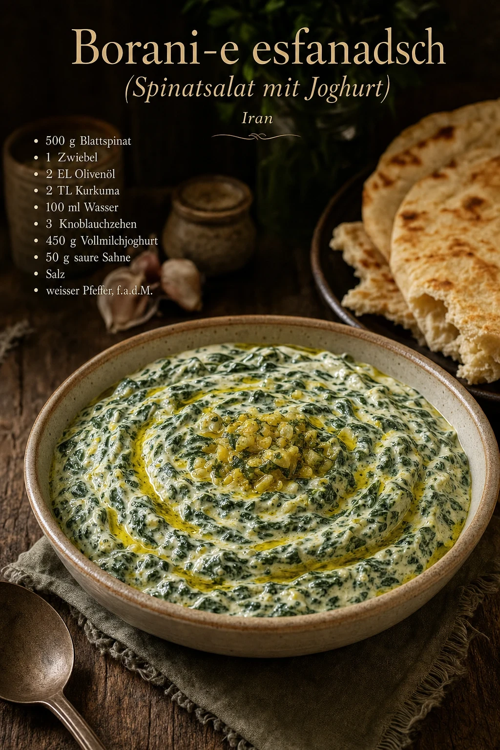 Borani-e esfanadsch (Spinatsalat mit Joghurt)