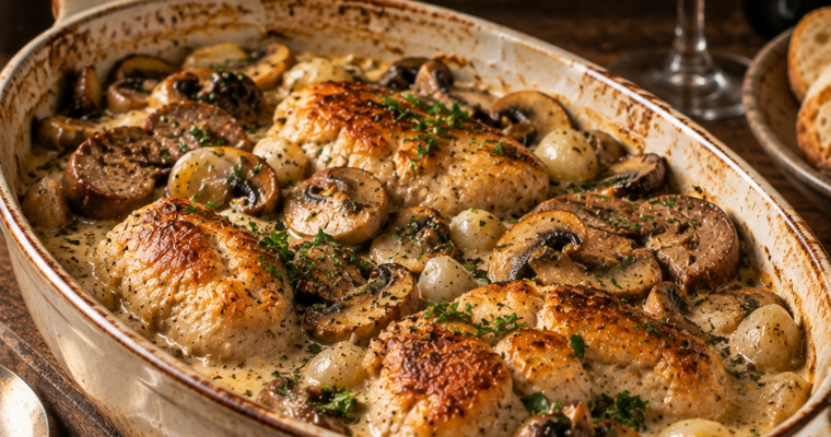 Beuchelle Tourangelle (Gebratenes Kalbsbries und Kalbsnieren mit Champignons)