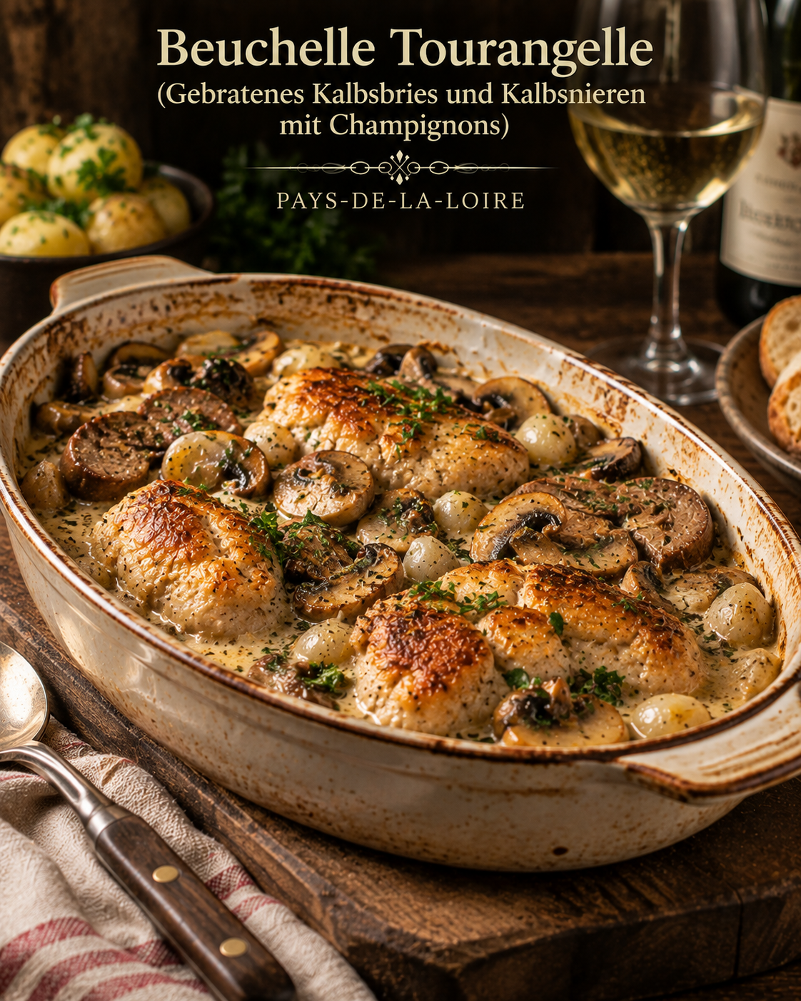Beuchelle Tourangelle (Gebratenes Kalbsbries und Kalbsnieren mit Champignons)
