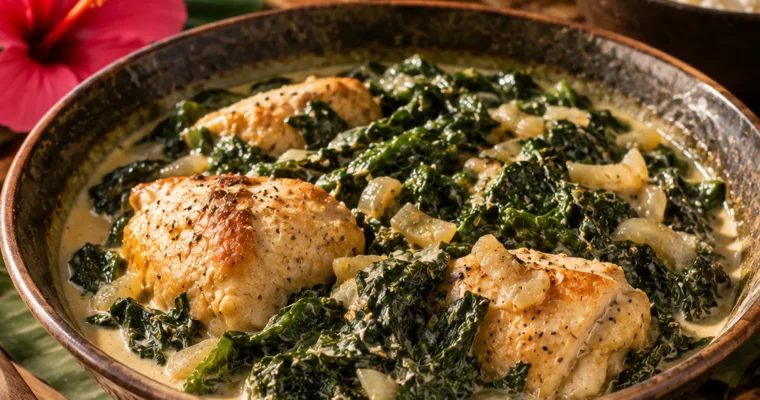 Chicken Fafa (Tahitianisches Huhn mit Taro Blättern)