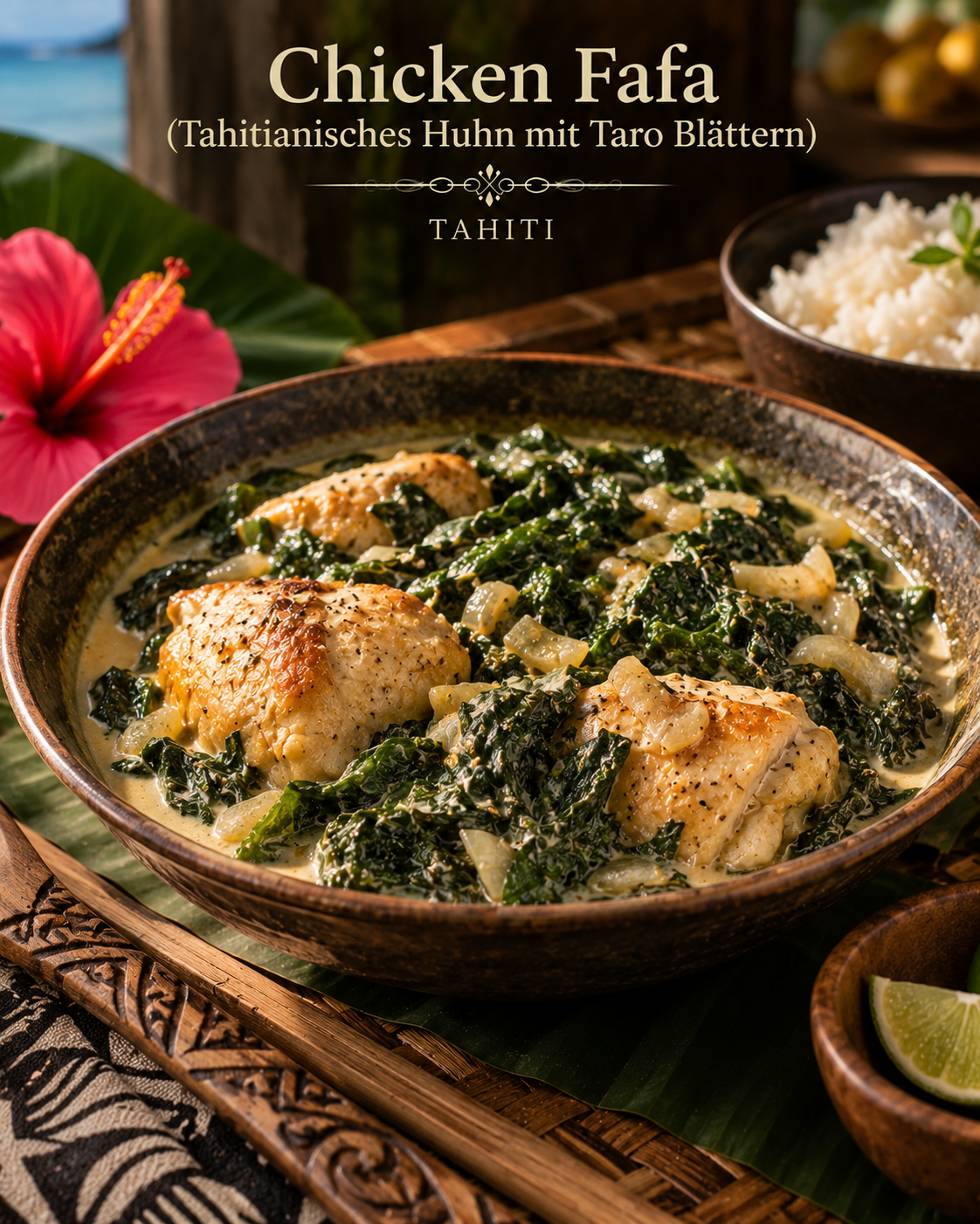 Chicken Fafa (Tahitianisches Huhn mit Taro Blättern)