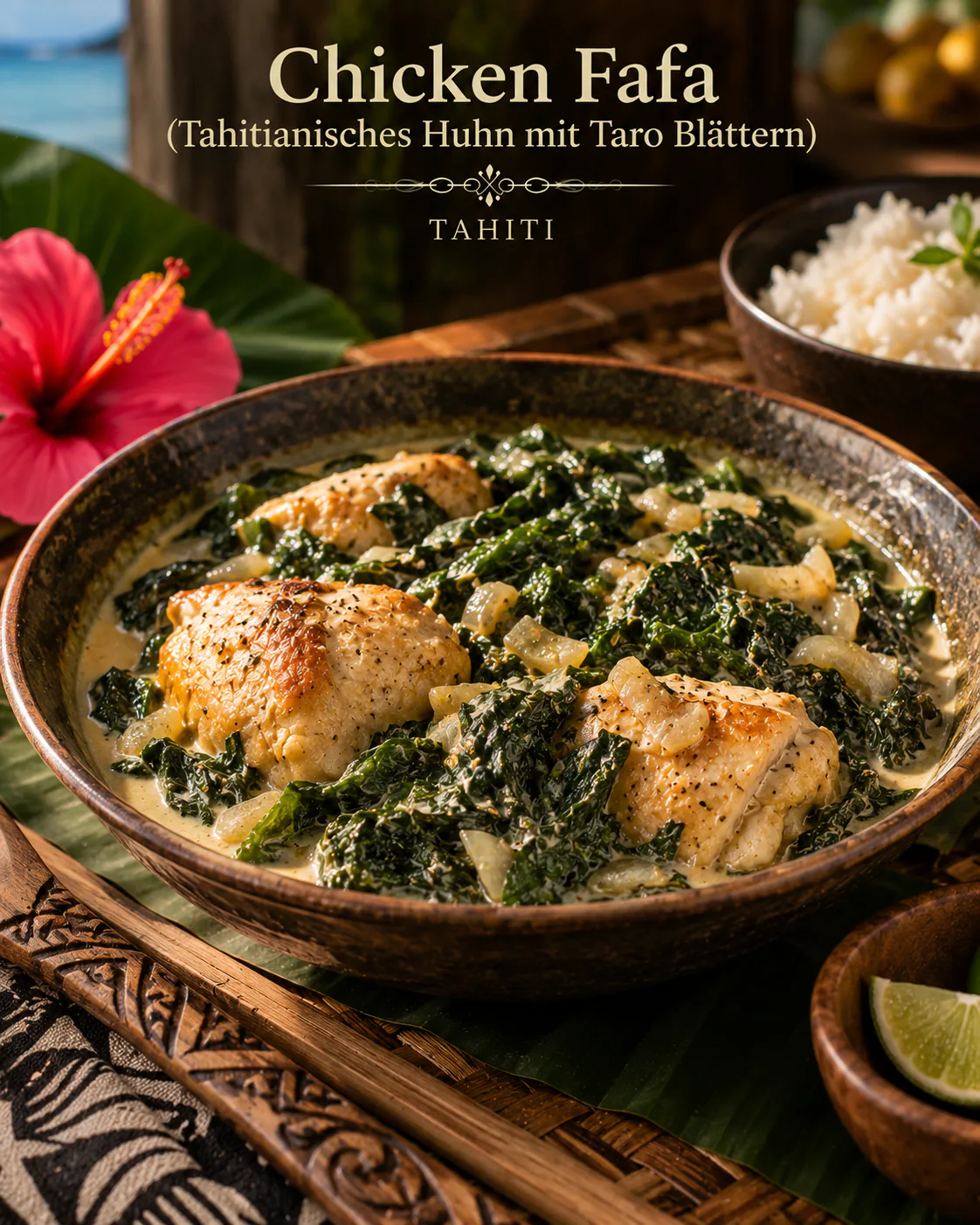 Chicken Fafa (Tahitianisches Huhn mit Taro Blättern)