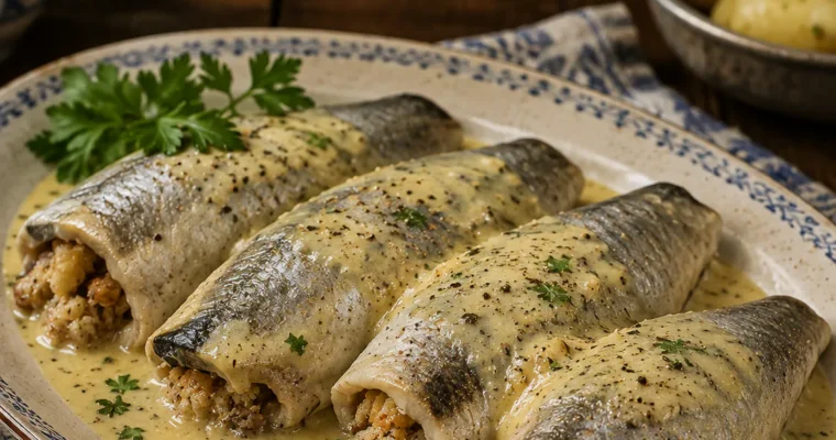 Cumberland Herrings (Gefüllte Heringe mit Senfsauce)