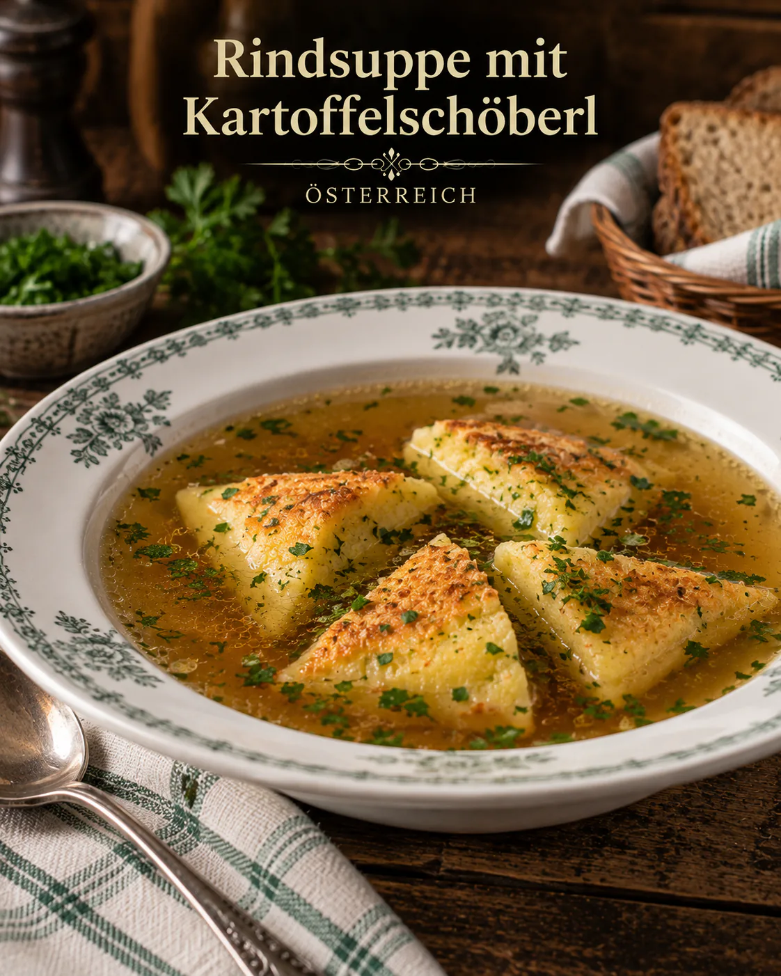 Rindsuppe mit Kartoffelschöberl