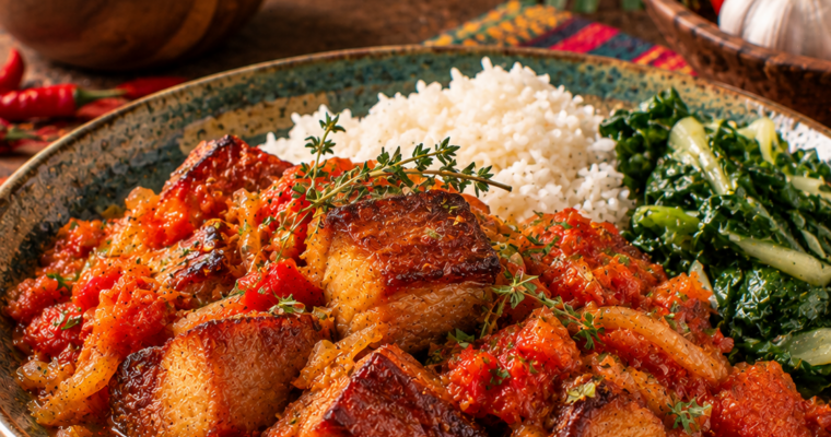 Rougail Boucané (Geräucherte, geschmorte Schweinebrustspitze)