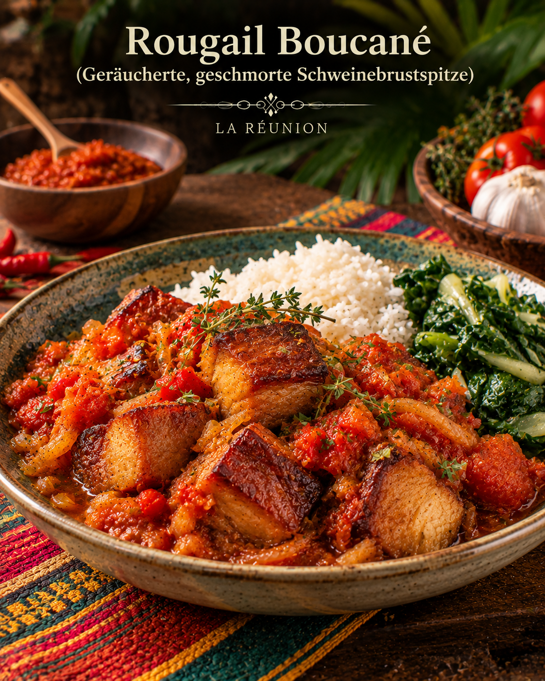 Rougail Boucané (Geräucherte, geschmorte Schweinebrustspitze)