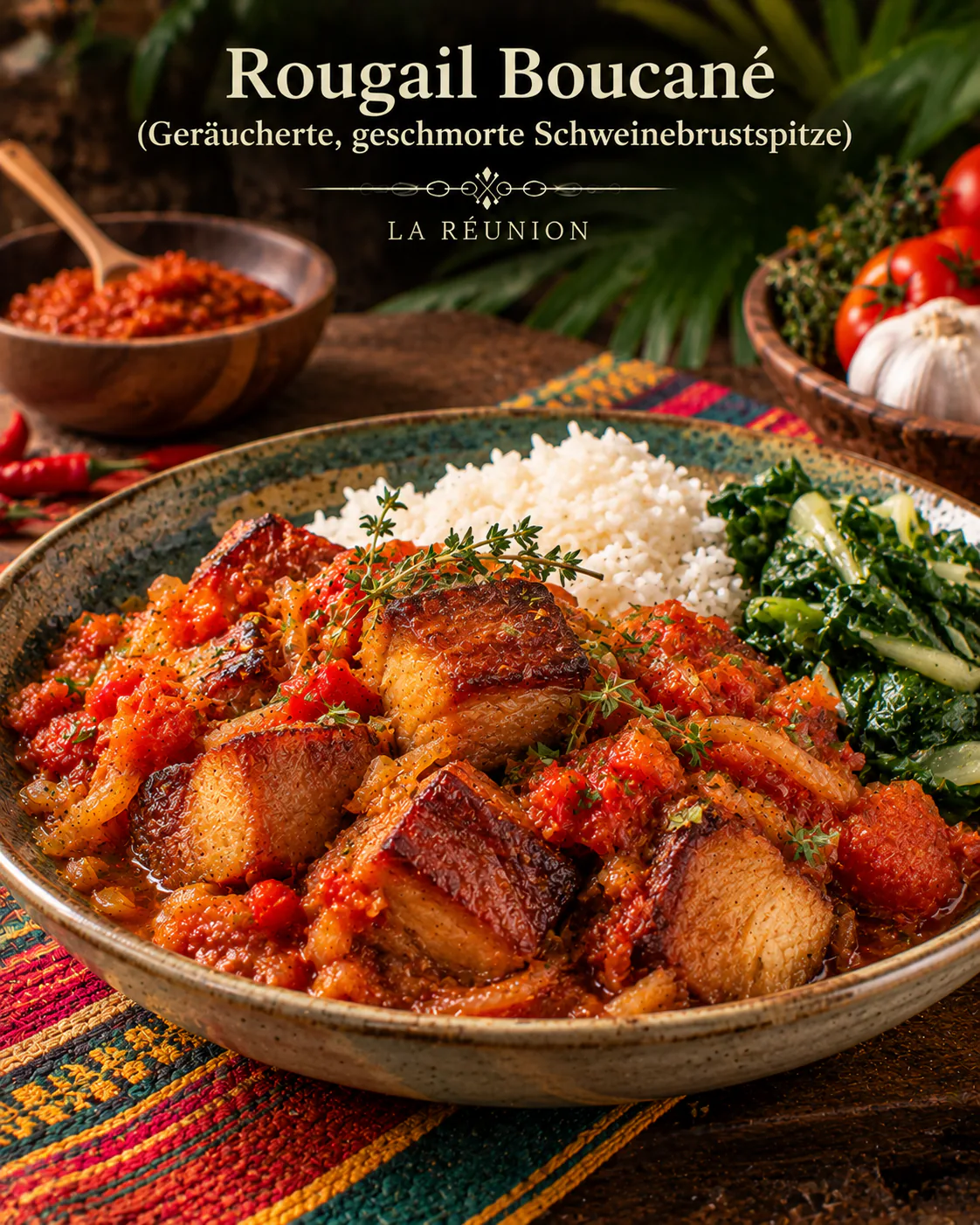 Rougail Boucané (Geräucherte, geschmorte Schweinebrustspitze)