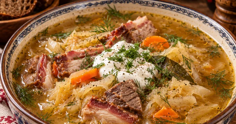 Schtschi sutotschnije (24-Stunden-Schtschi, Sauerkrautsuppe)